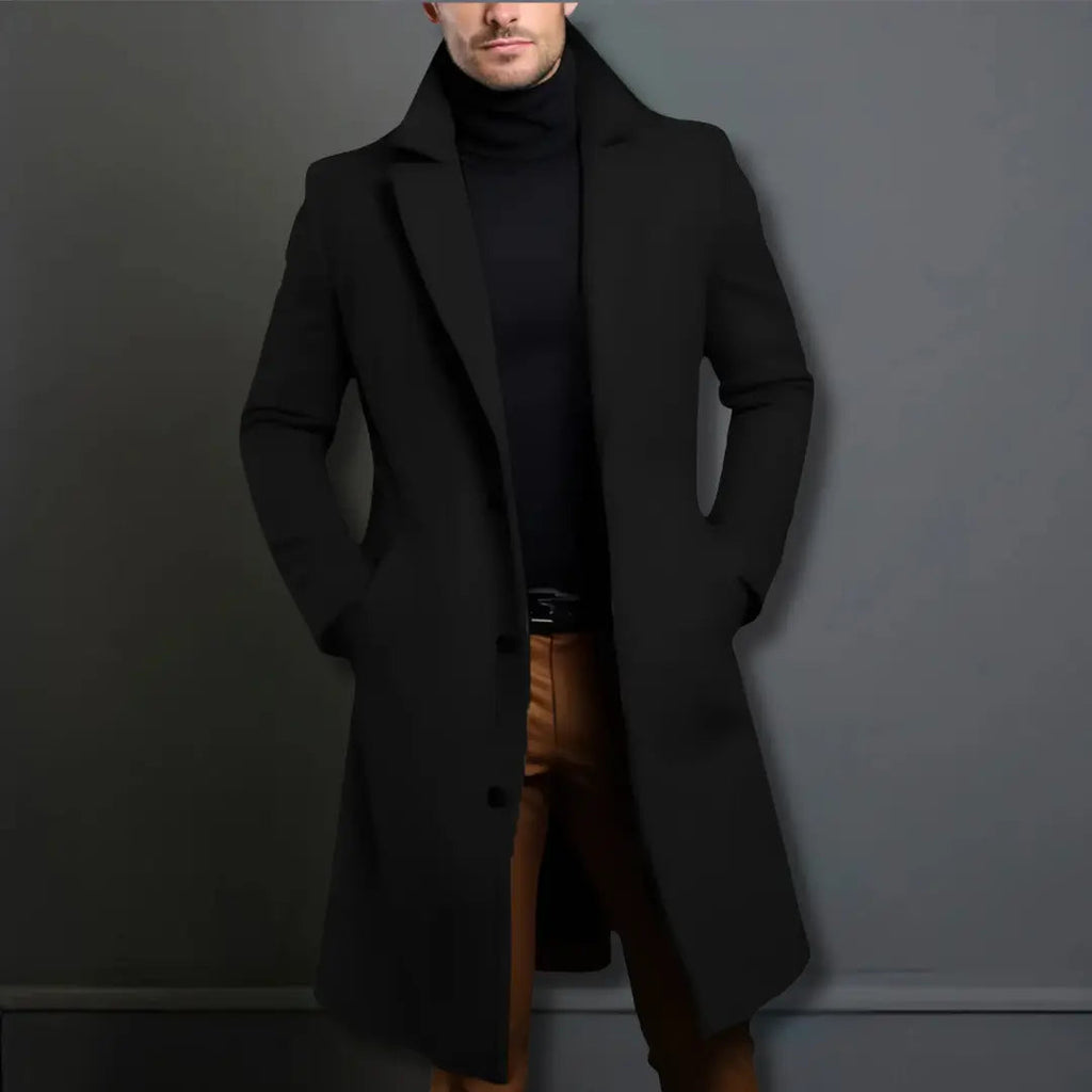 Men's Long Overcoat With Notch Lapels