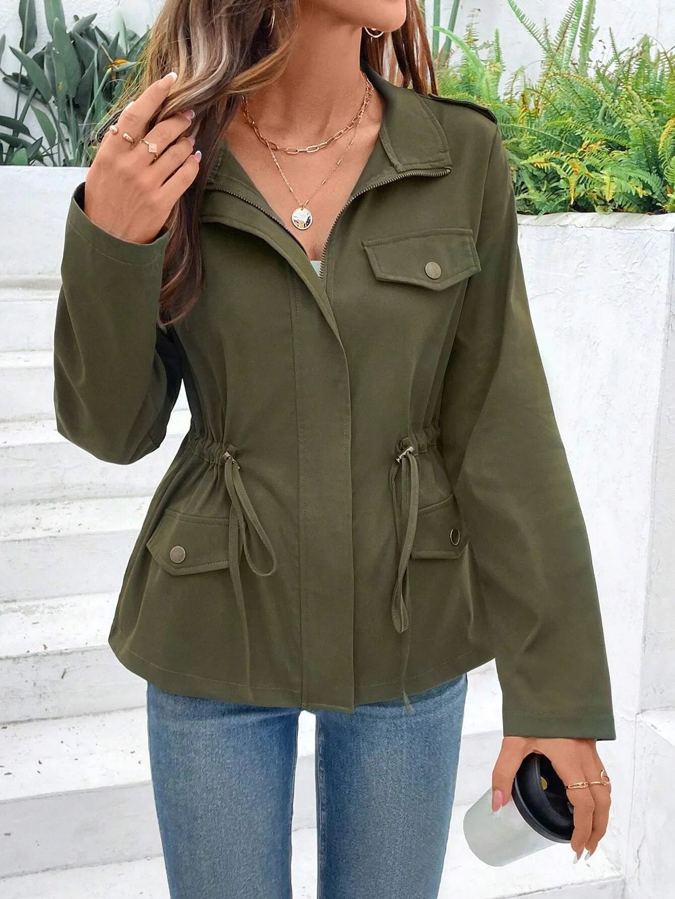 Women’s Army Jacket with Drawstring Waist