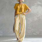 Women's Linen Top Striped Pants Set