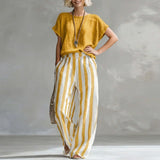 Women's Linen Top Striped Pants Set
