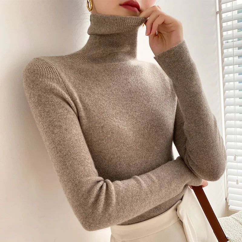 Women’s Turtleneck Sweater with Ribbed Texture