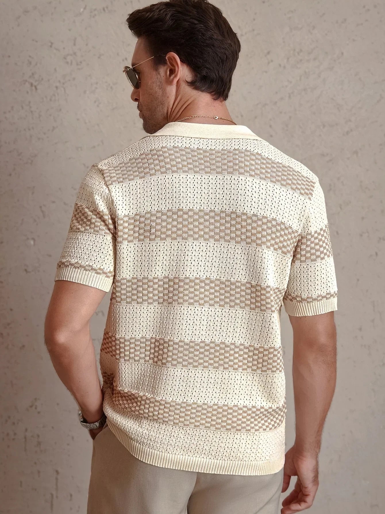 Men's Striped Knit Polo Shirt