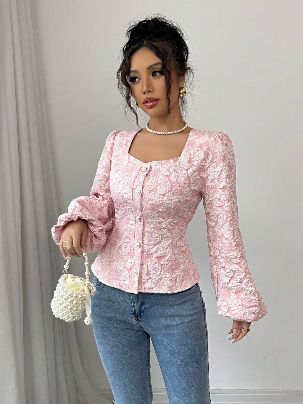 Women's Floral Jacquard Blouse