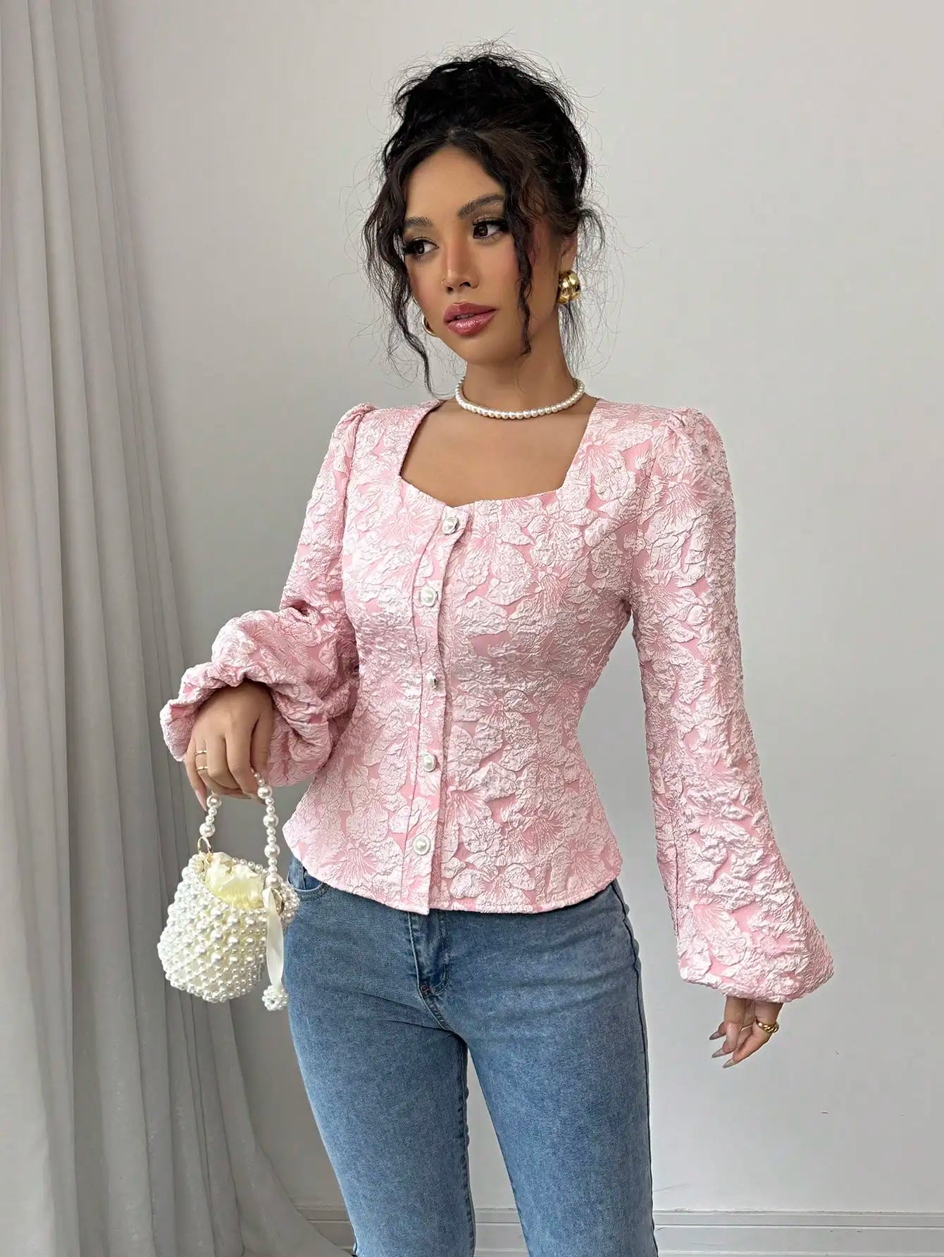 Women's Floral Jacquard Blouse