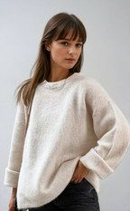 Women's Relaxed Fit Knitted Crew Neck Sweater