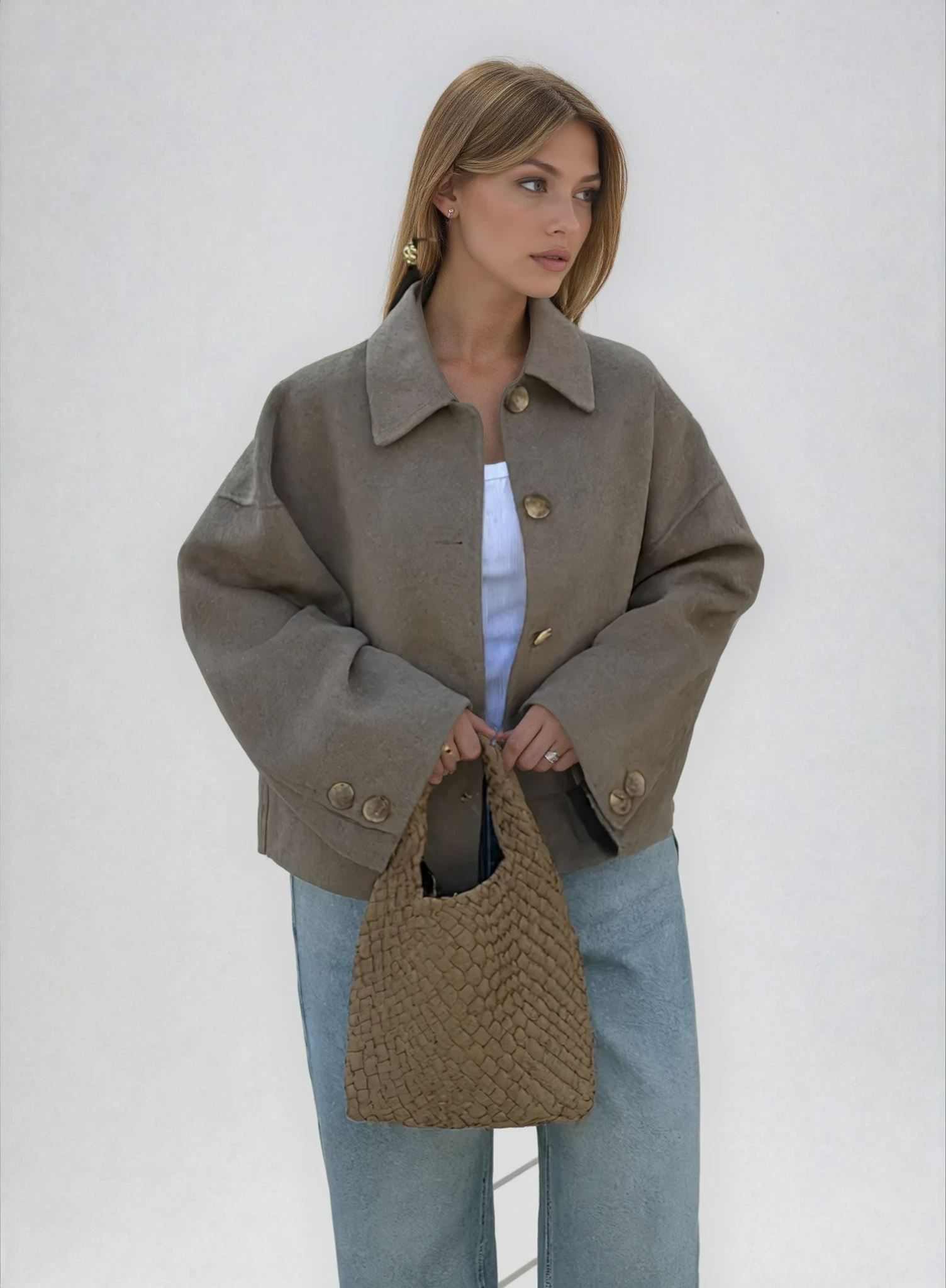 Women’s Oversized Collared Button-Front Jacket
