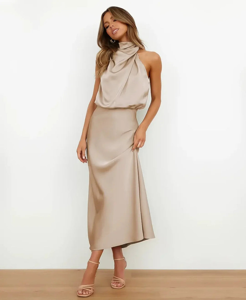 Women’s Draped Halter Neck Maxi Dress