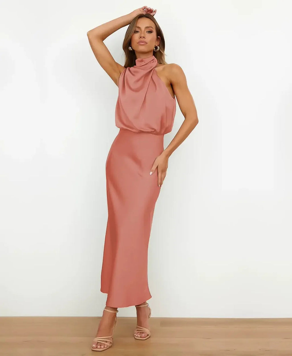 Women’s Draped Halter Neck Maxi Dress