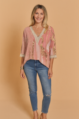 Women’s Printed Lace-Trim V-Neck Blouse