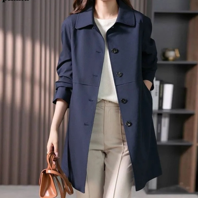 Women’s Longline Button-Front Trench Coat