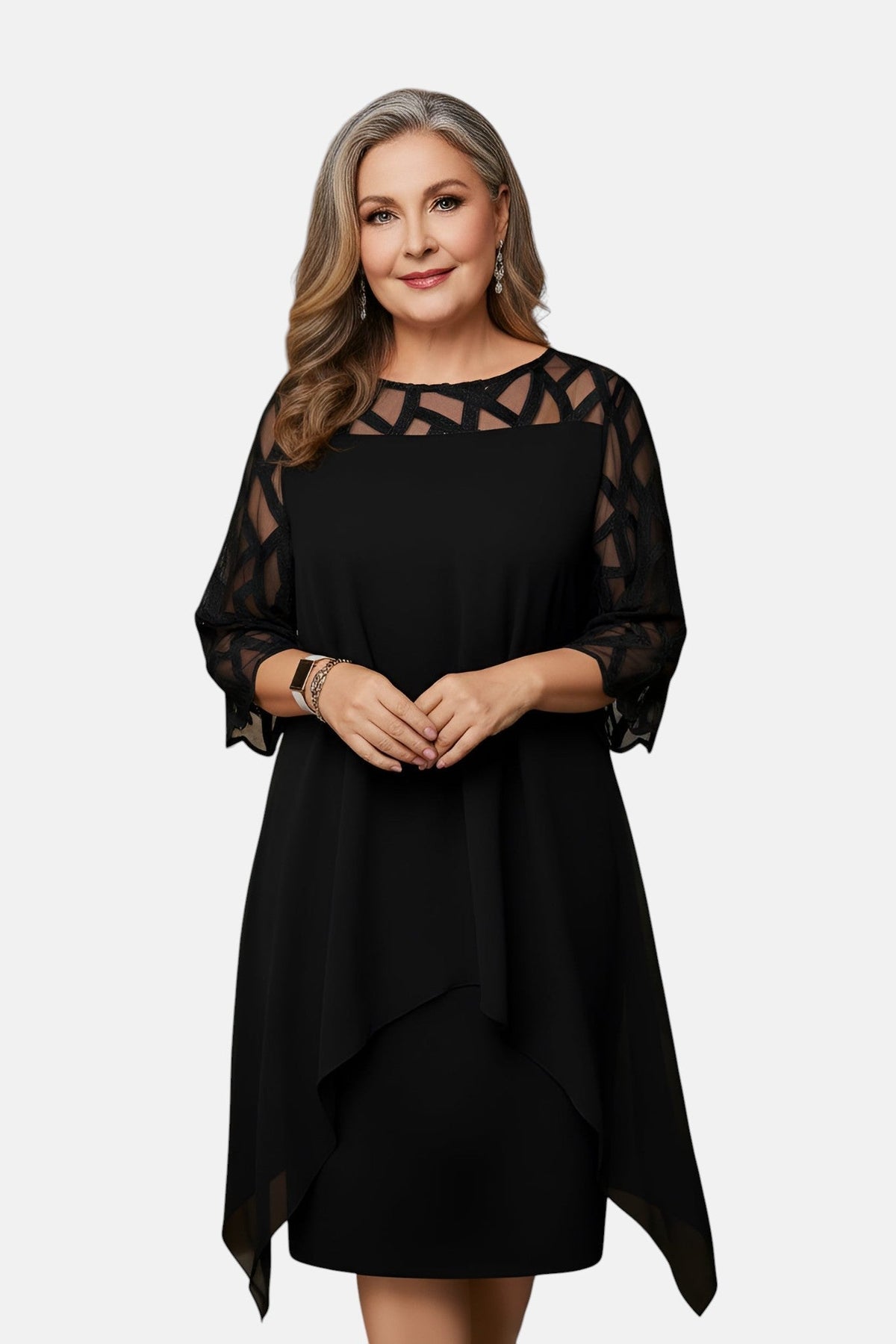 Women’s Evening Dress with Sheer Geometric Sleeves