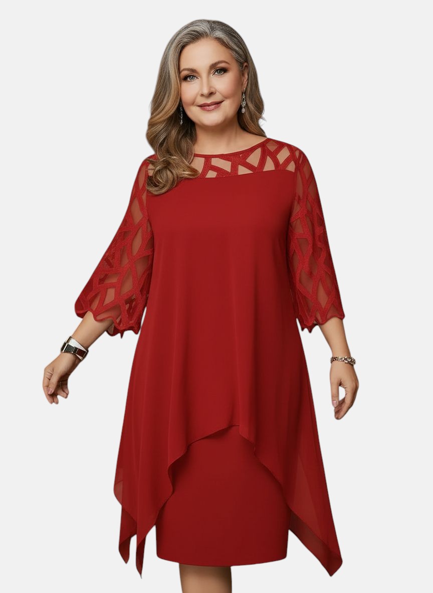 Women’s Evening Dress with Sheer Geometric Sleeves