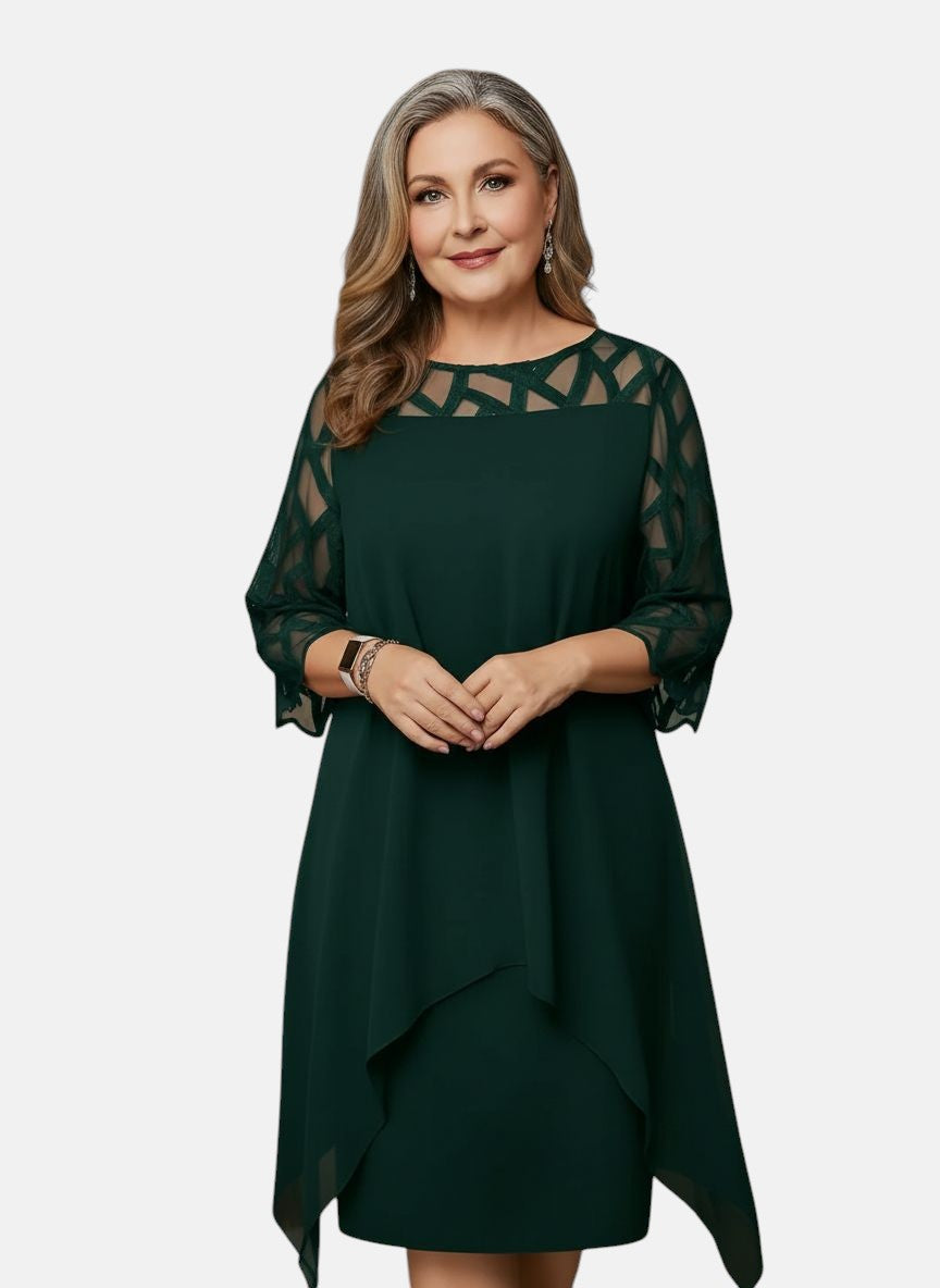 Women’s Evening Dress with Sheer Geometric Sleeves
