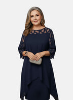 Women’s Evening Dress with Sheer Geometric Sleeves