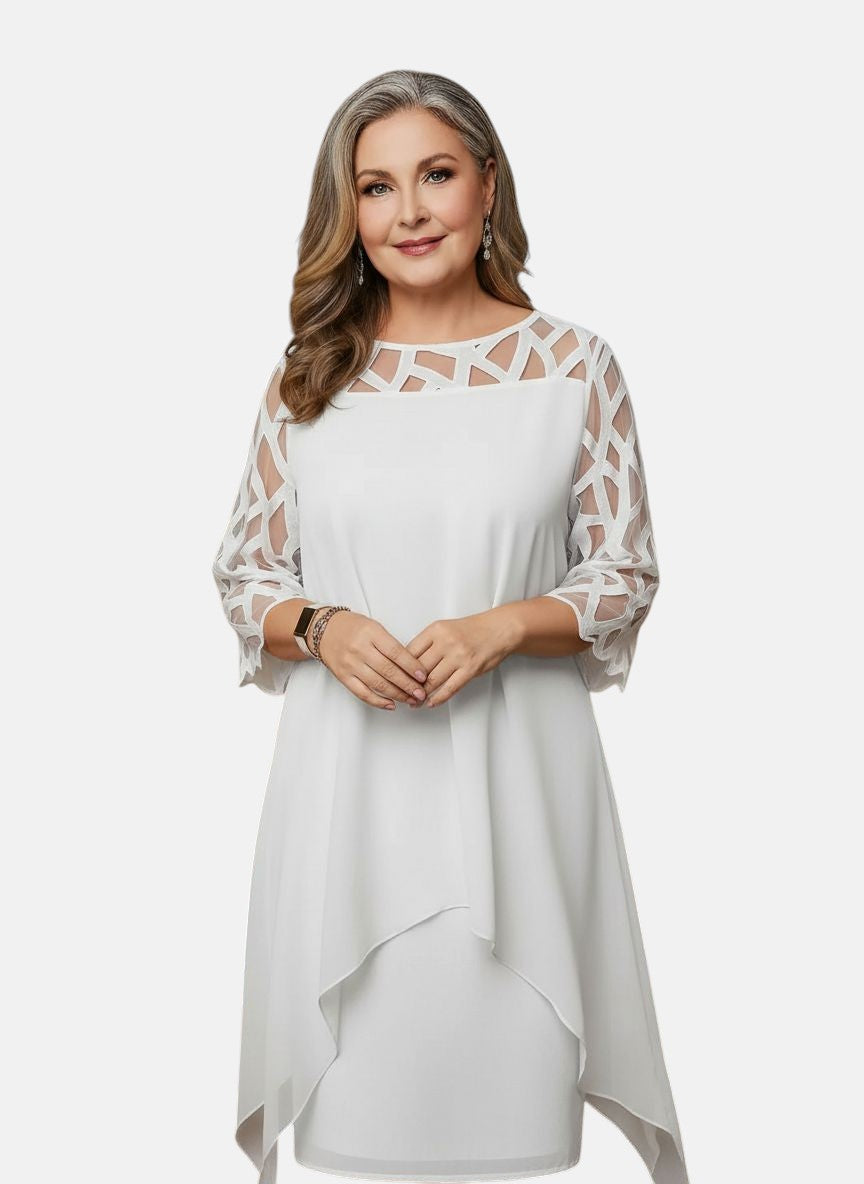 Women’s Evening Dress with Sheer Geometric Sleeves