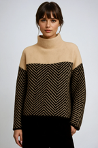 Women's Chevron Knit Mock Neck Sweater