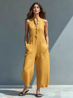 Women’s Sleeveless Wide-Leg Utility Jumpsuit