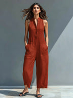 Women’s Sleeveless Wide-Leg Utility Jumpsuit