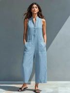 Women’s Sleeveless Wide-Leg Utility Jumpsuit