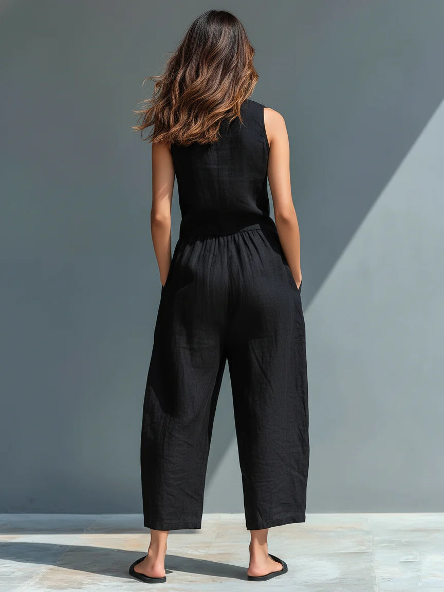 Women’s Sleeveless Wide-Leg Utility Jumpsuit