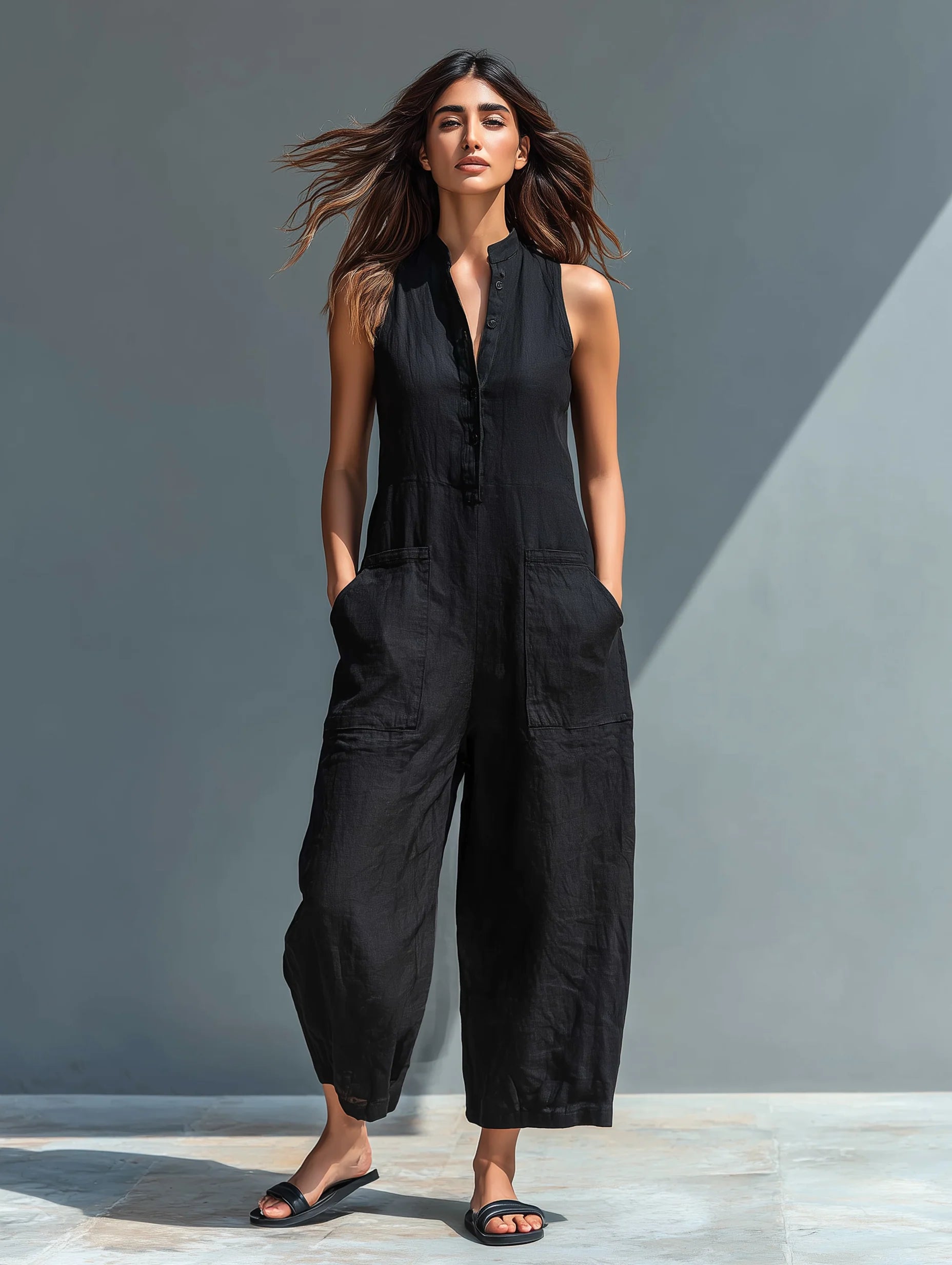 Women’s Sleeveless Wide-Leg Utility Jumpsuit