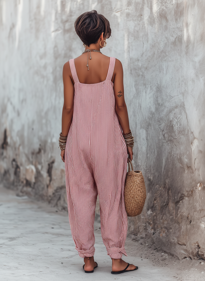 Women’s Relaxed Striped Overall Jumpsuit