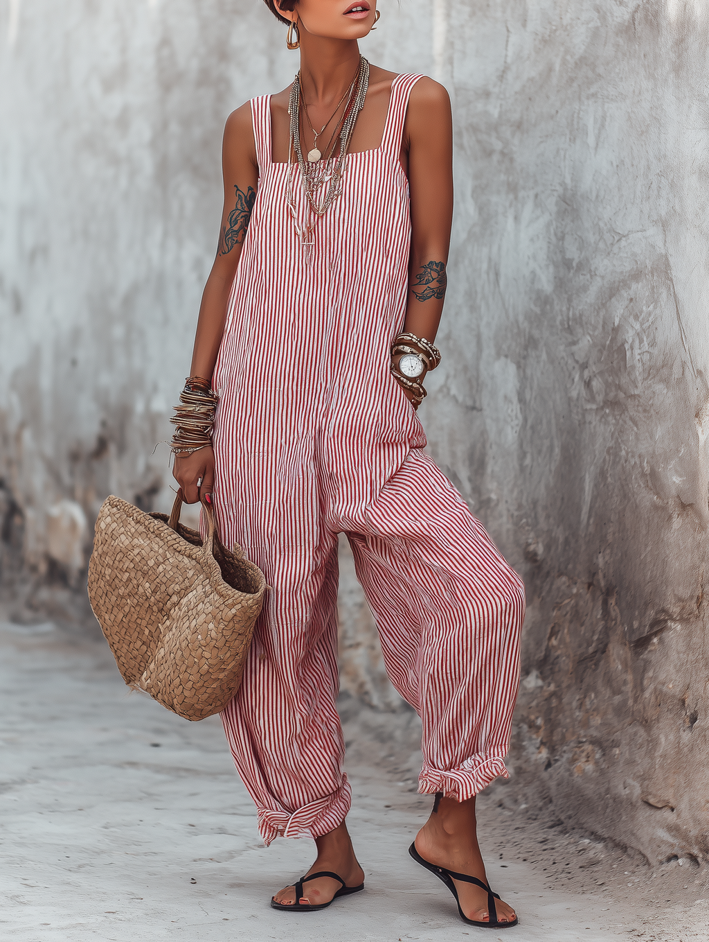 Women’s Relaxed Striped Overall Jumpsuit