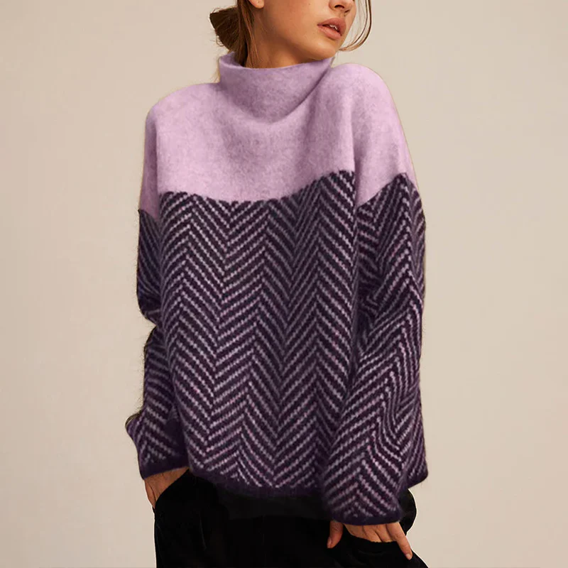 Women's Chevron Knit Mock Neck Sweater