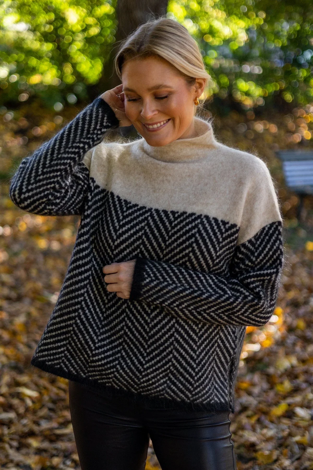 Women's Chevron Knit Mock Neck Sweater