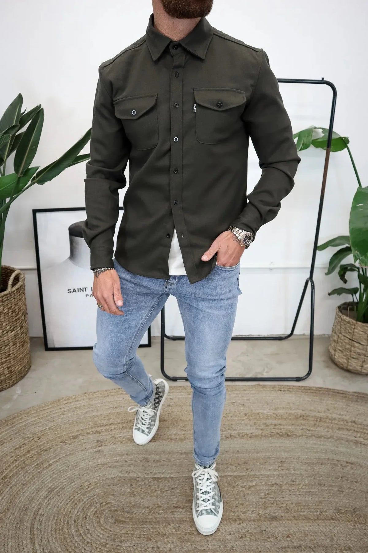 Men's Long Sleeve Overshirt With Flap Detail