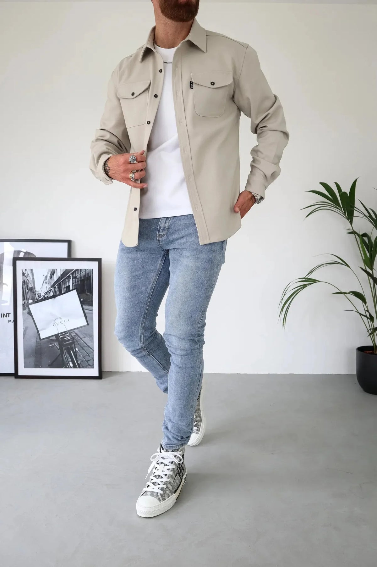 Men's Long Sleeve Overshirt With Flap Detail