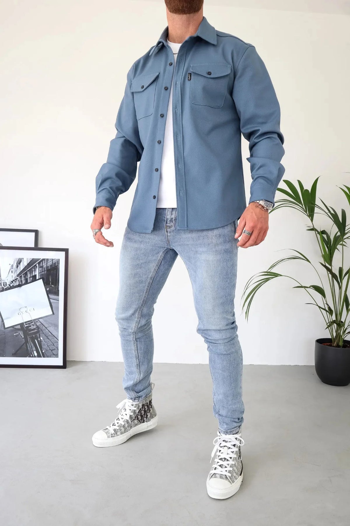Men's Long Sleeve Overshirt With Flap Detail