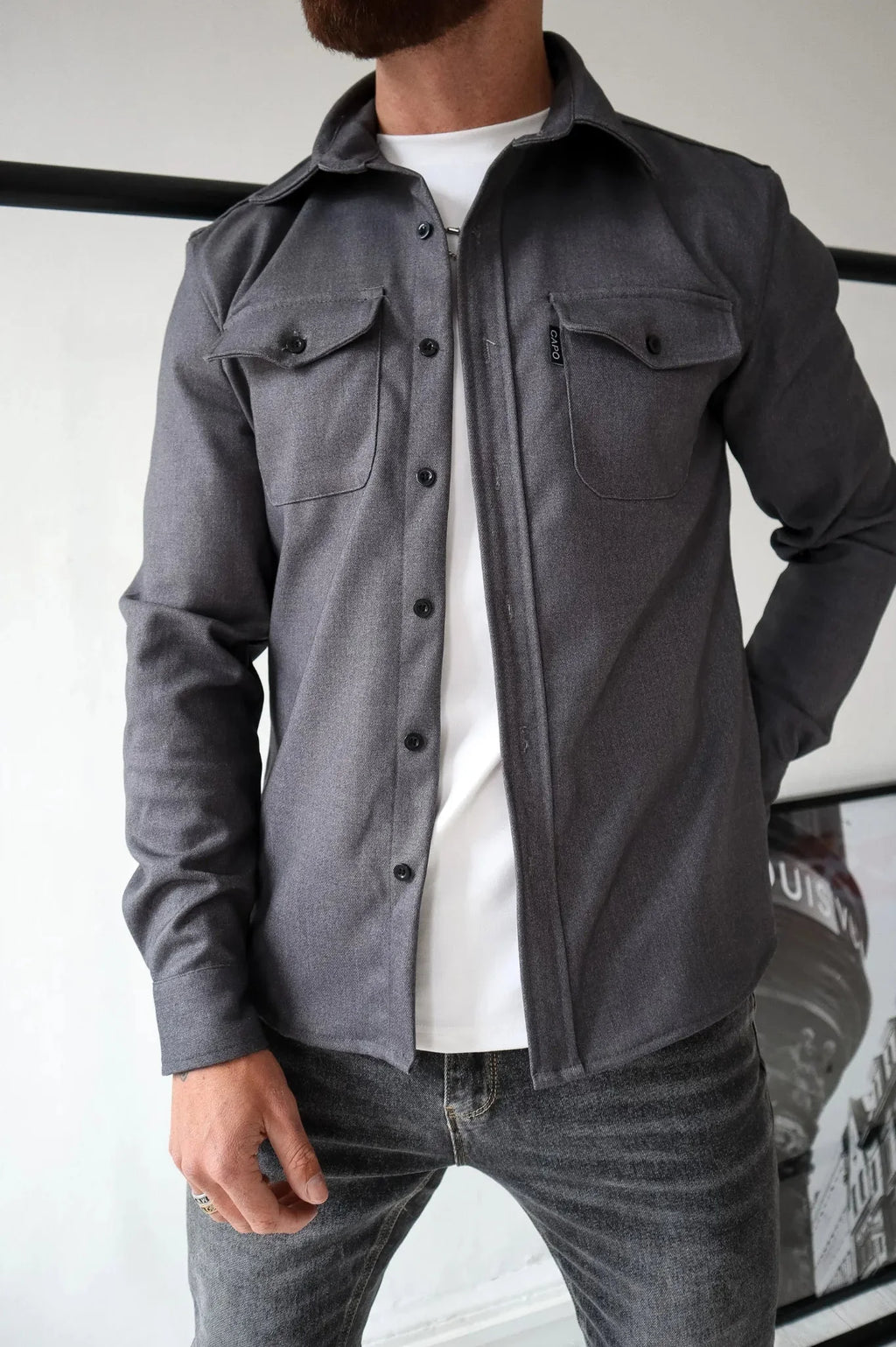 Men's Long Sleeve Overshirt With Flap Detail