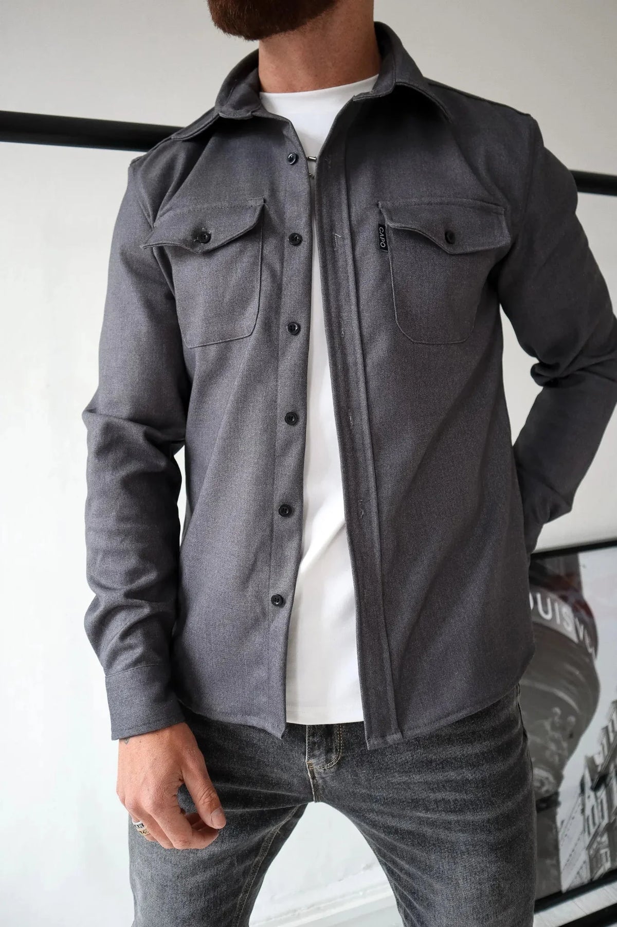Men's Long Sleeve Overshirt With Flap Detail