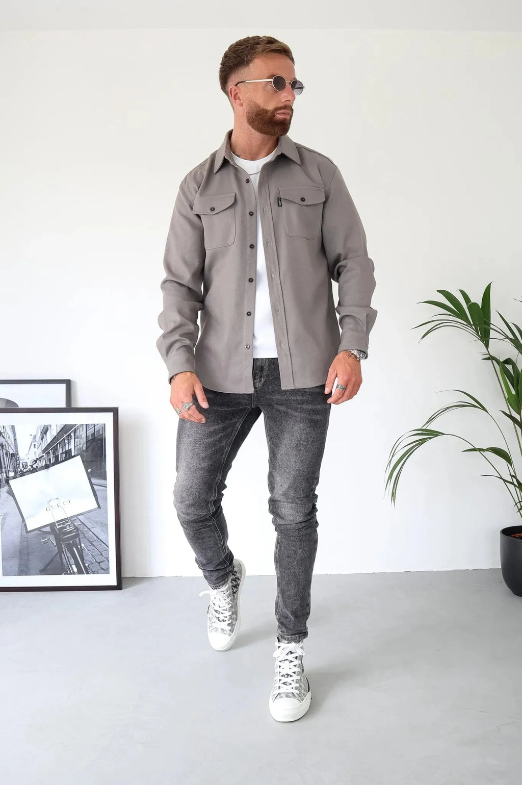 Men's Long Sleeve Overshirt With Flap Detail