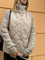 Women's Quilted Zip Jacket with Textured Sleeves