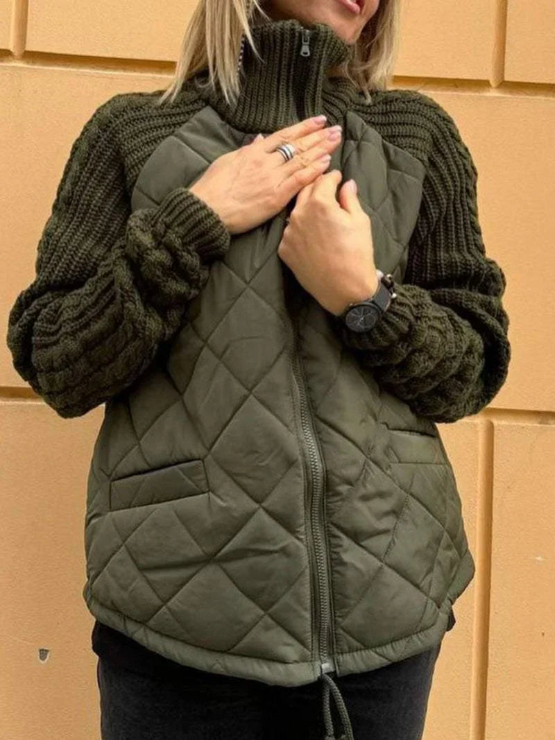 Women's Quilted Zip Jacket with Textured Sleeves