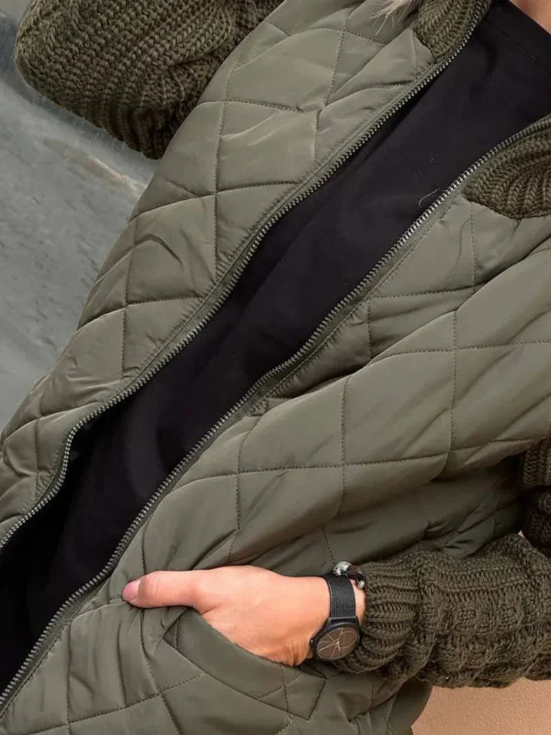 Women's Quilted Zip Jacket with Textured Sleeves