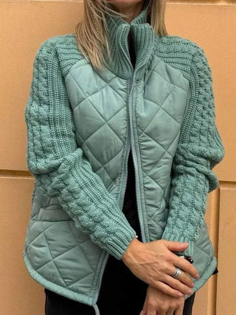 Women's Quilted Zip Jacket with Textured Sleeves