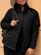 Women's Quilted Zip Jacket with Textured Sleeves