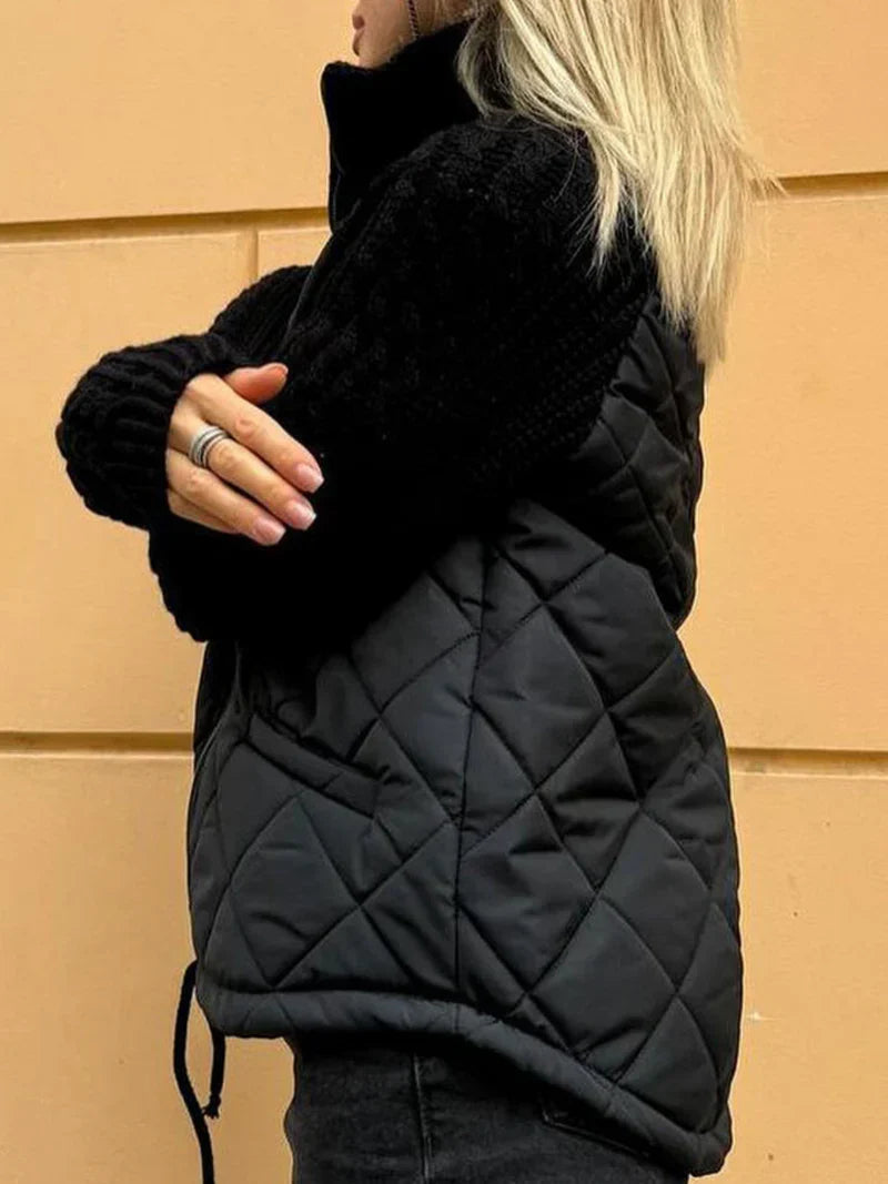 Women's Quilted Zip Jacket with Textured Sleeves