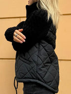 Women's Quilted Zip Jacket with Textured Sleeves