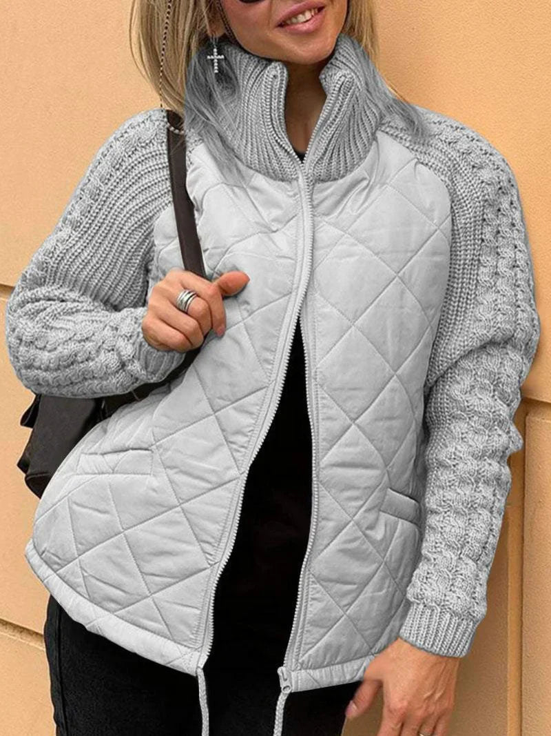 Women's Quilted Zip Jacket with Textured Sleeves