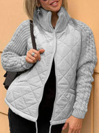Women's Quilted Zip Jacket with Textured Sleeves