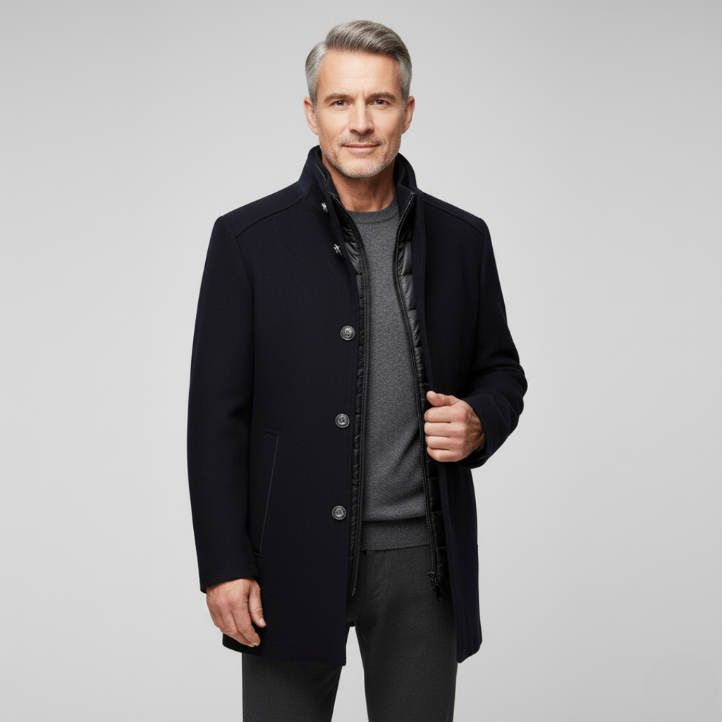 Men’s Layered-Look Stand-Collar Winter Coat