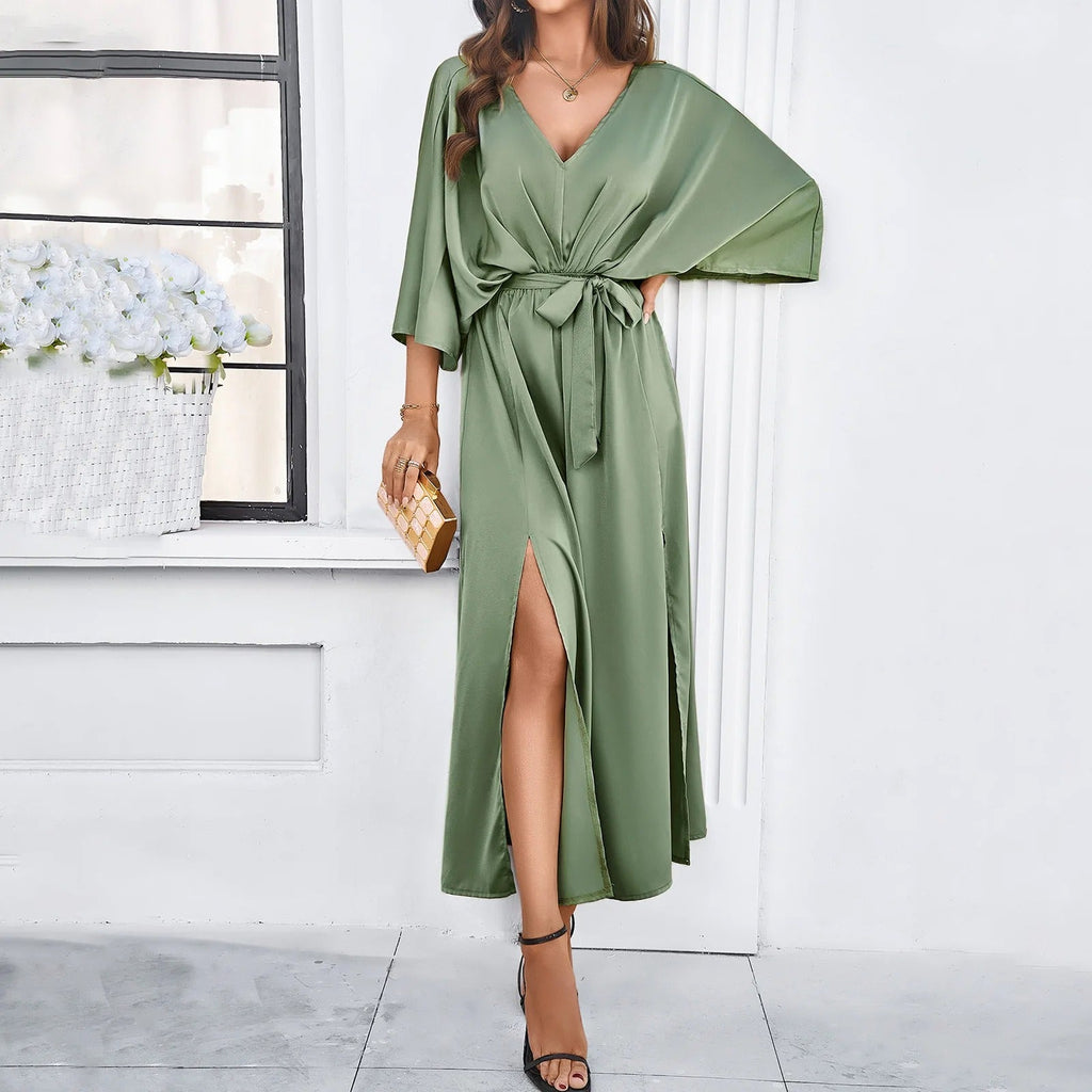 Women's Elegant Tie Waist Maxi Dress