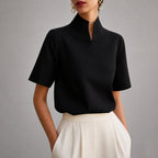 Women's Structured V-Cut Mock Neck Blouse