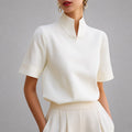 Women's Structured V-Cut Mock Neck Blouse