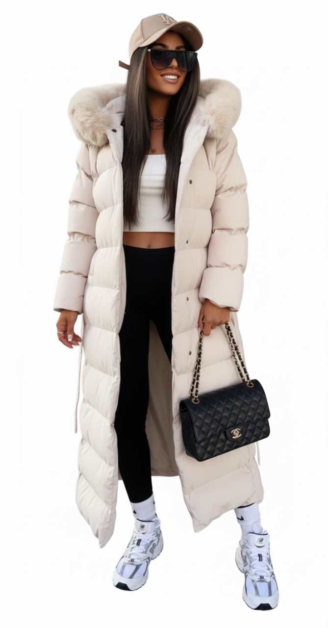 Women’s Belted Hooded Long Puffer Coat