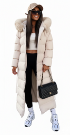 Women’s Belted Hooded Long Puffer Coat